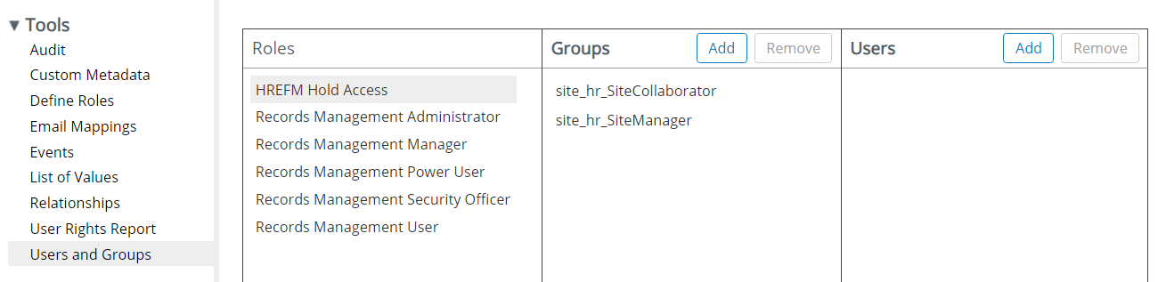Add groups to Hold Access role 