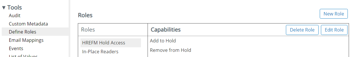 Set up Hold Access role