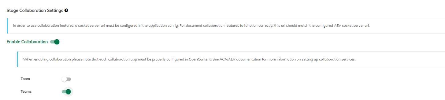 Content Accelerator Stage Collab Stage Settings