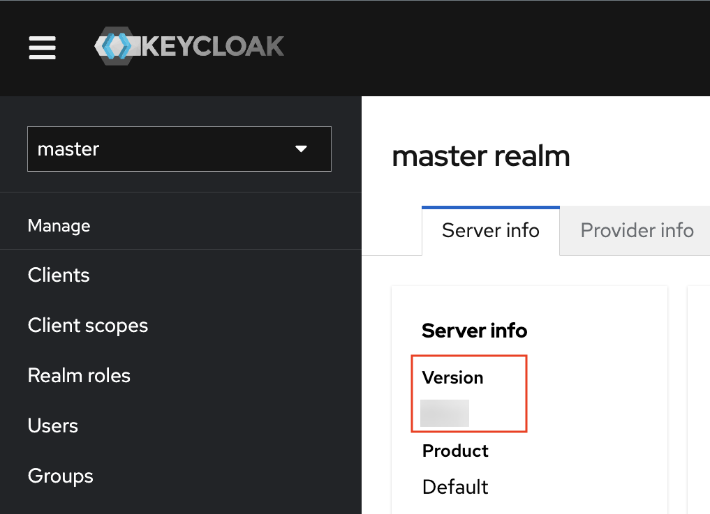 Keycloak version shown in Admin Console