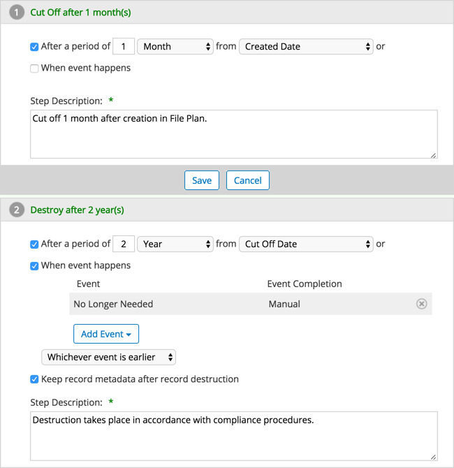 Retention Schedule example