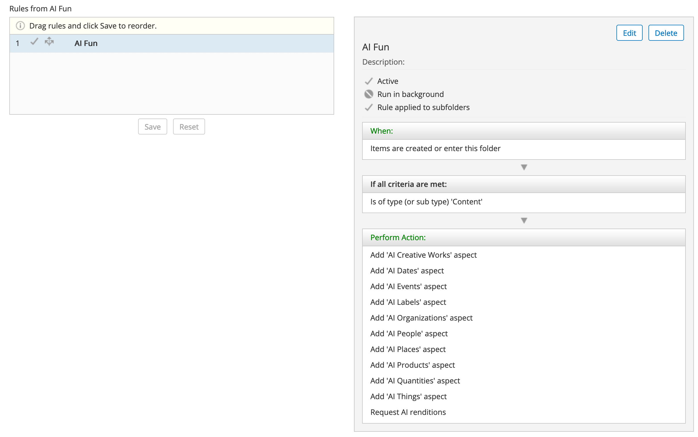 Example of a completed rule