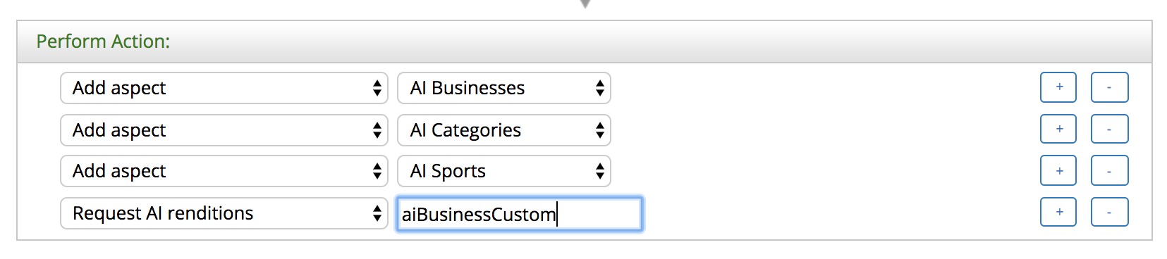 Request configured custom AI renditions
