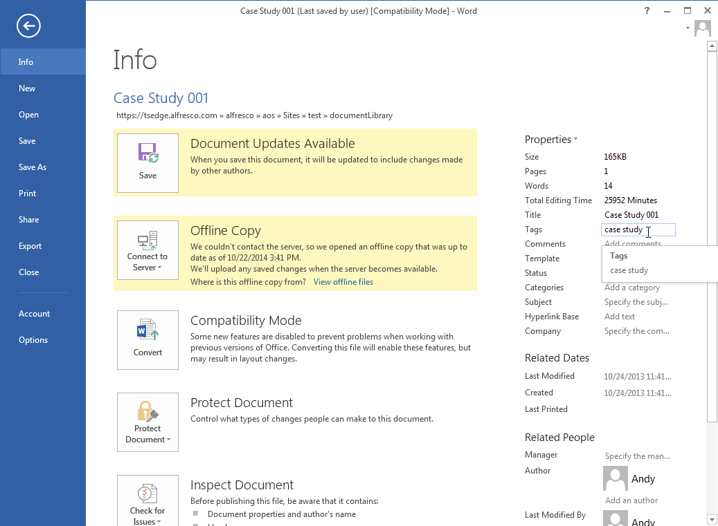 AOS Alfresco properties