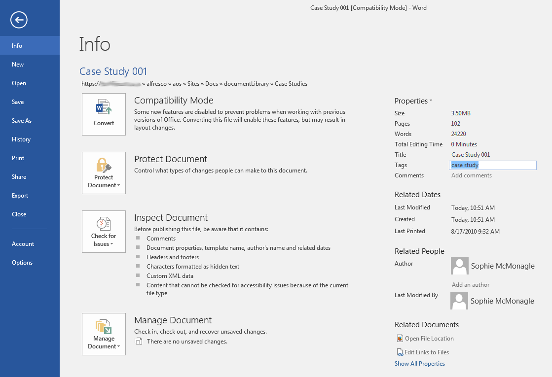 AOS Alfresco properties