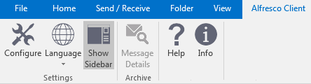 Alfresco Outlook Client ribbon in Outlook