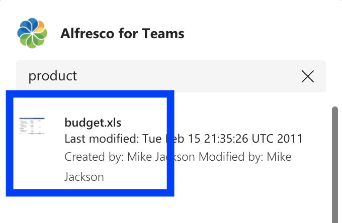 MS Teams Integration App Search Result item
