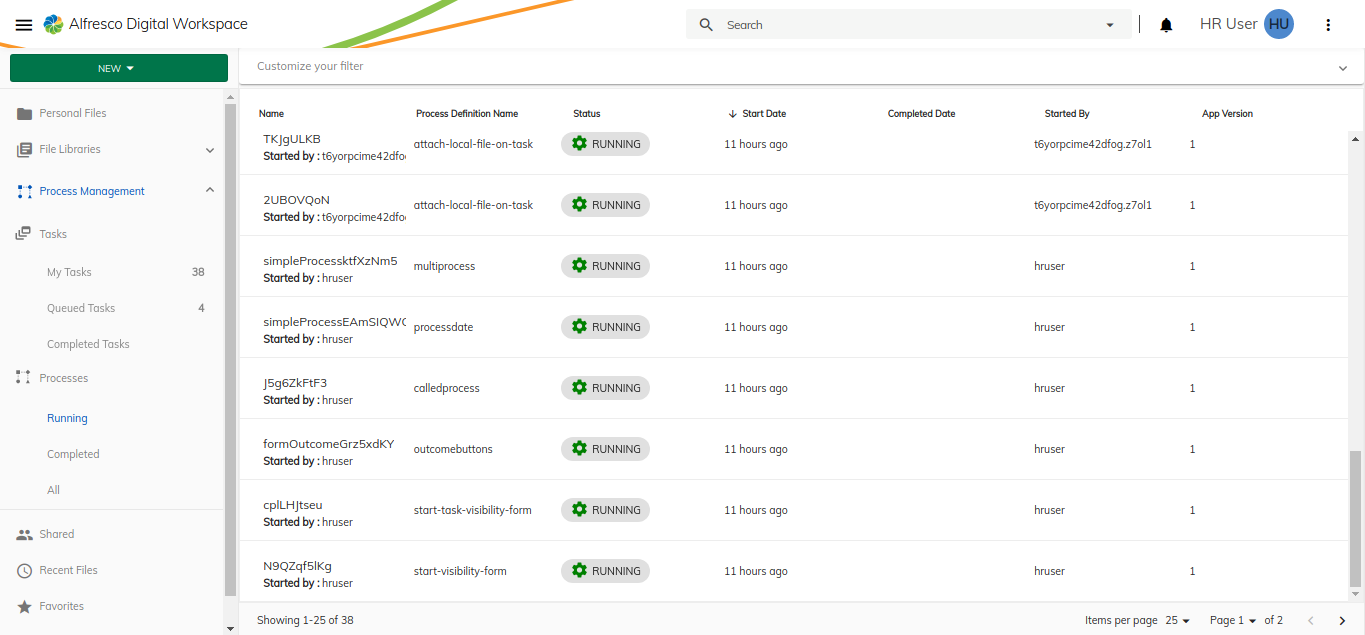 Process list custom template