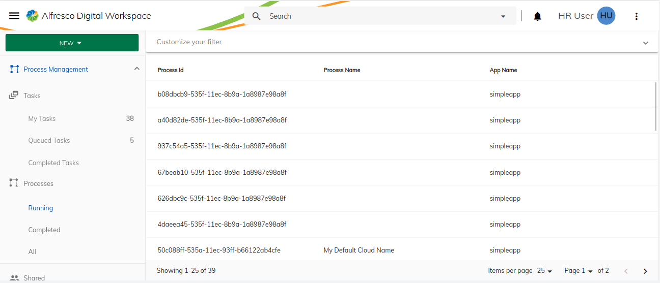 Process list with new columns