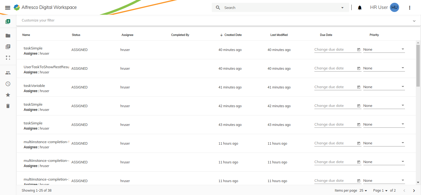 Task list with custom template
