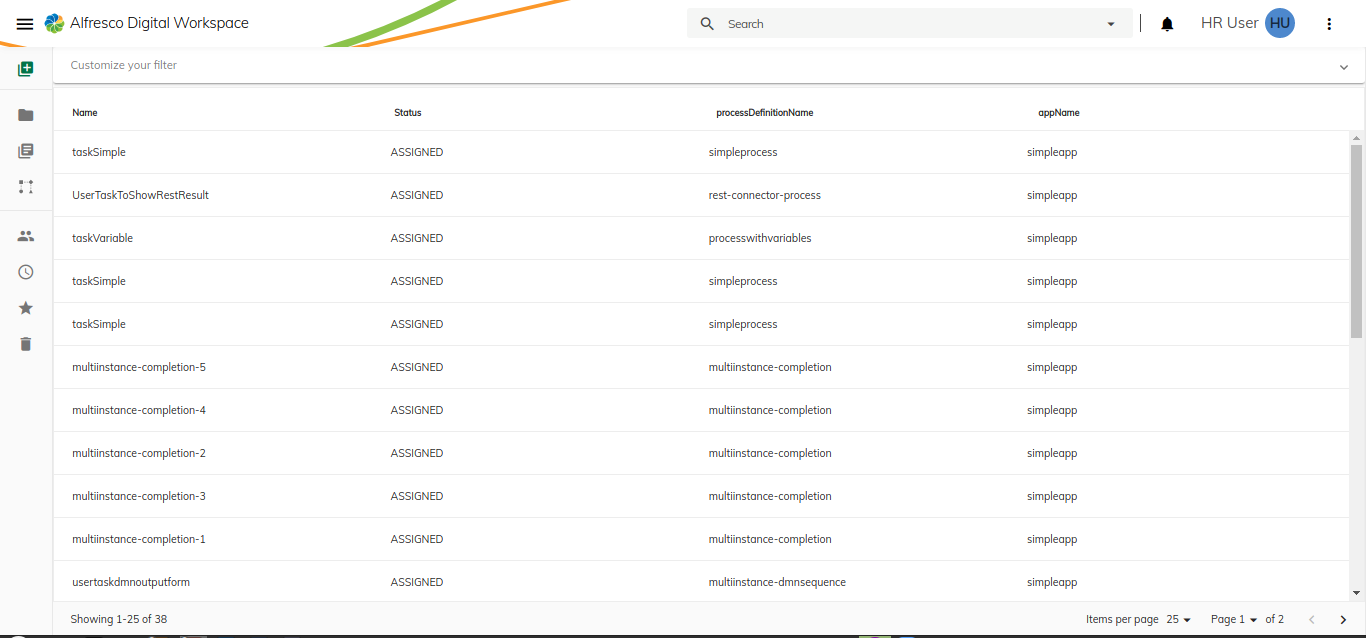 Task list with new columns