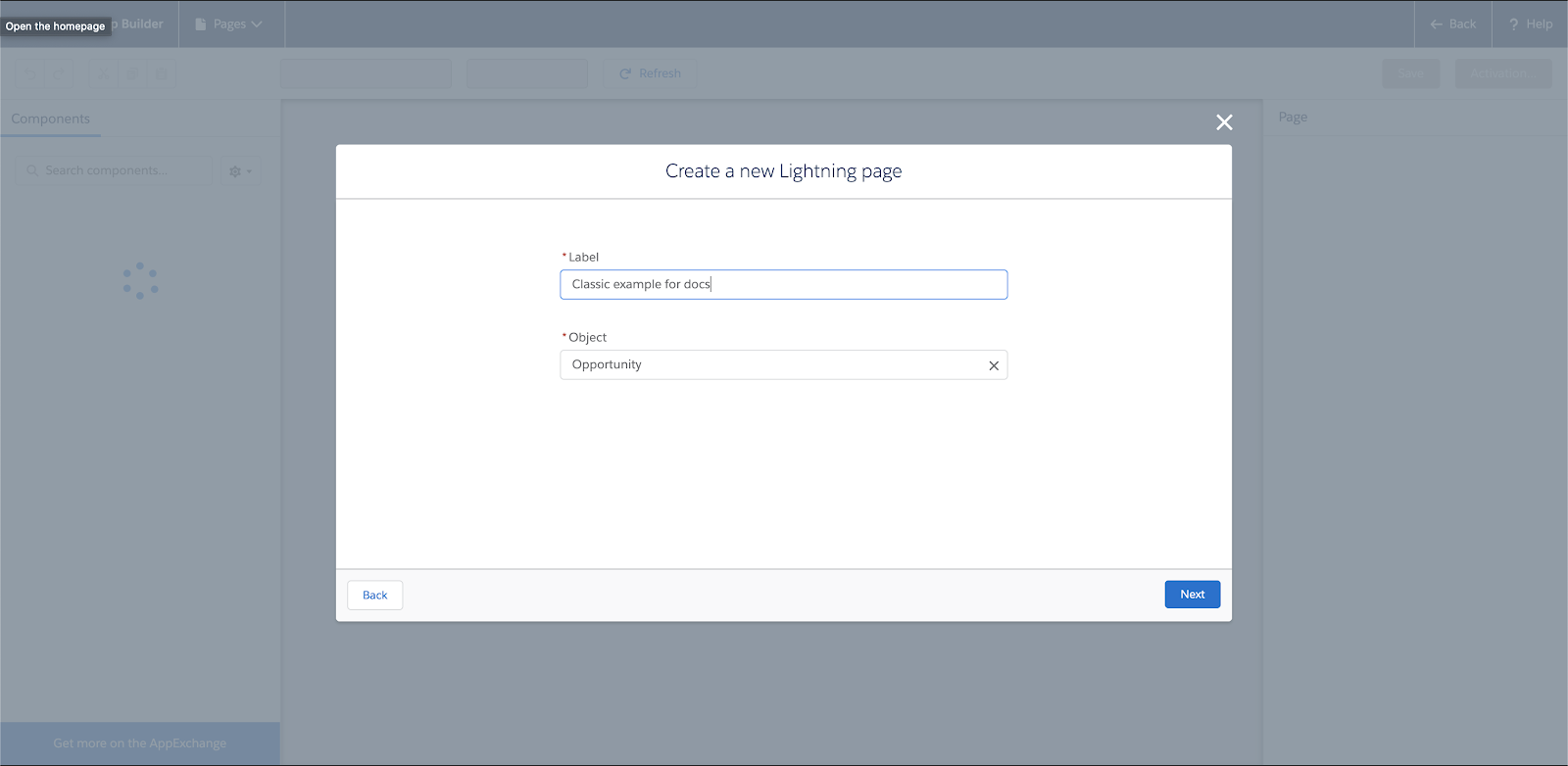 create-new-lightning-page-label